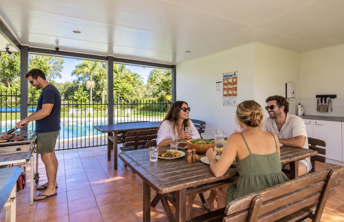 Enjoying the barbecue area at Byron Lakeside